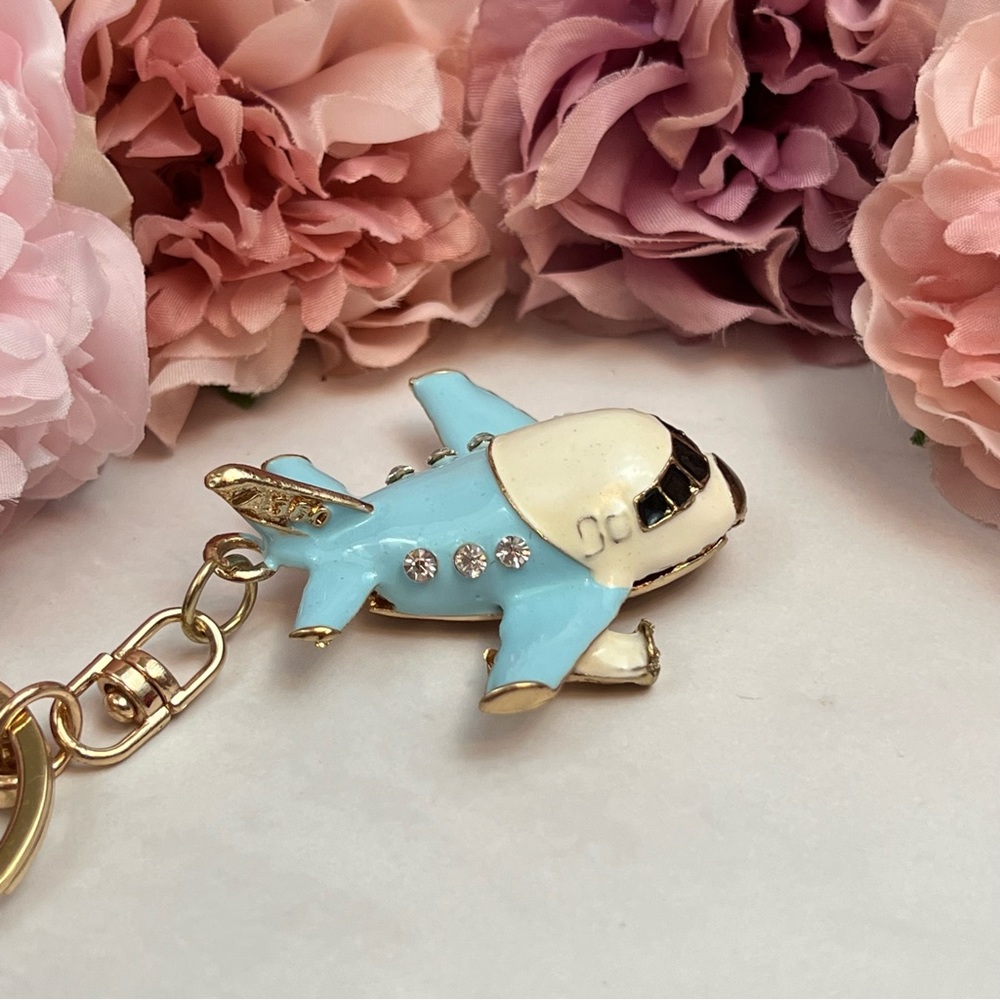 Beautiful Blue and White Crystal Airplane Keychain Charm - Picture 6 of 16